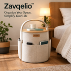 Zavqelio™ HaloNest Storage Side Table Multi-Pocket Organizer & Modern Side Table for Bedroom and Living Room