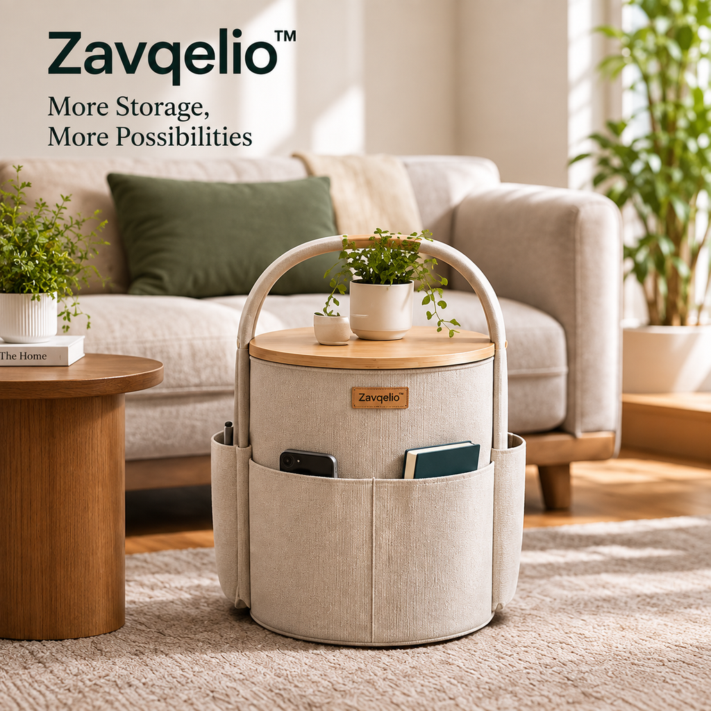 Zavqelio™ HaloNest Storage Side Table Multi-Pocket Organizer & Modern Side Table for Bedroom and Living Room