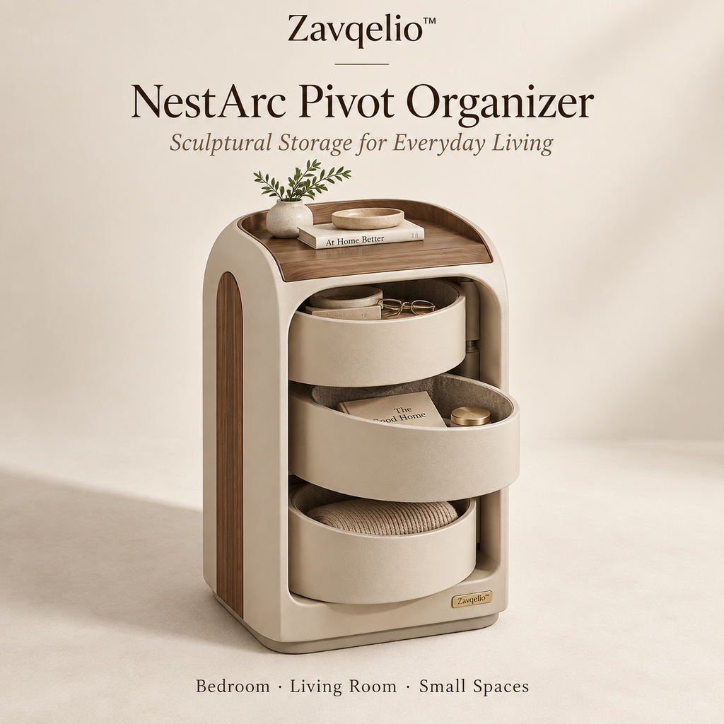 Zavqelio™ NestArc Pivot Organizer  Modern 3-Tier Pivot Storage Side Cabinet for Bedroom & Living Room