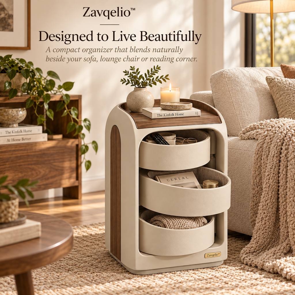 Zavqelio™ NestArc Pivot Organizer  Modern 3-Tier Pivot Storage Side Cabinet for Bedroom & Living Room
