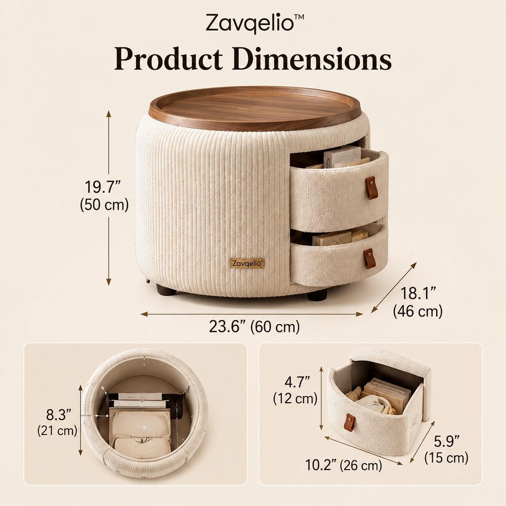 Zavqelio™ Nestora Storage Ottoman Side Table