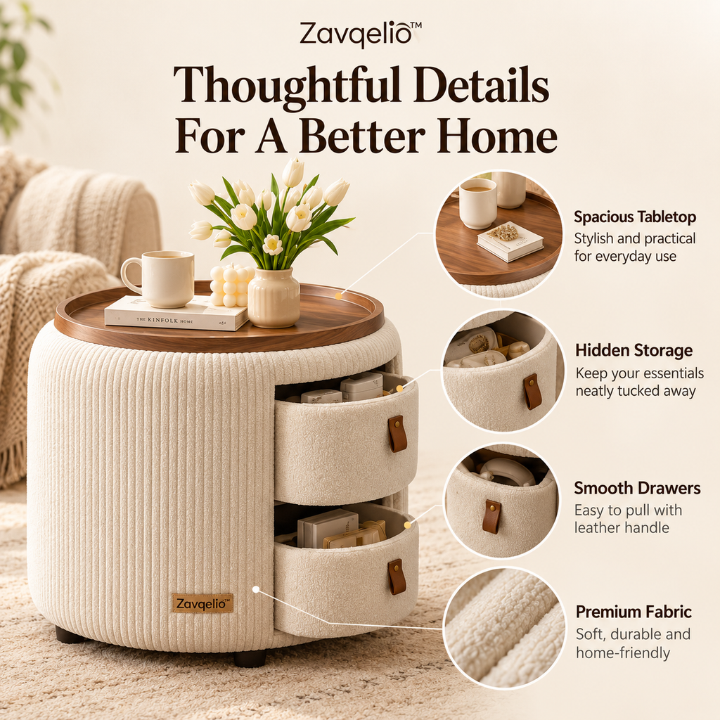 Zavqelio™ Nestora Storage Ottoman Side Table