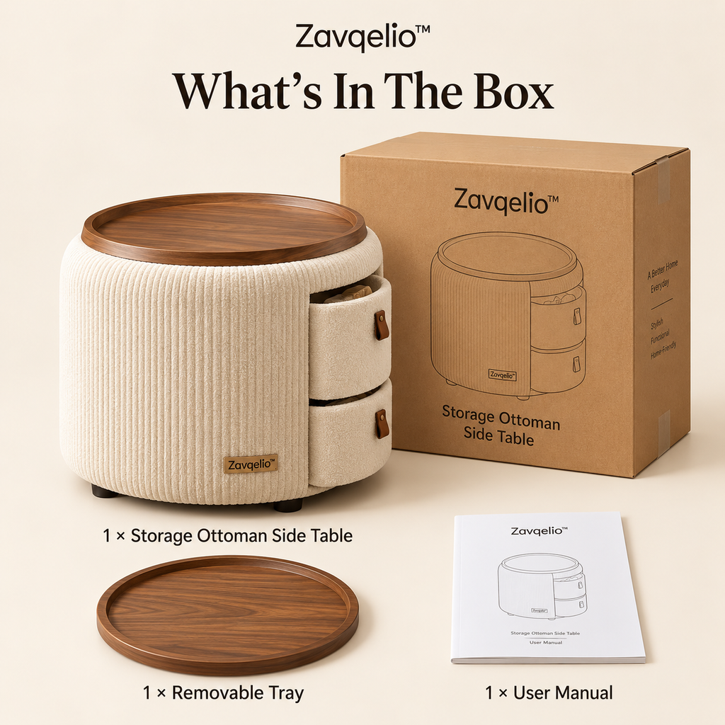Zavqelio™ Nestora Storage Ottoman Side Table