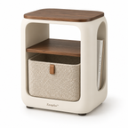 Zavqelio™ ArcoNest Storage Side Table  Modern Side Table with Removable Bouclé Basket, Open Shelf & Magazine Storage