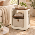 Zavqelio™ ArcoNest Storage Side Table  Modern Side Table with Removable Bouclé Basket, Open Shelf & Magazine Storage