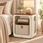 Zavqelio™ ArcoNest Storage Side Table  Modern Side Table with Removable Bouclé Basket, Open Shelf & Magazine Storage