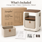 Zavqelio™ ArcoNest Storage Side Table  Modern Side Table with Removable Bouclé Basket, Open Shelf & Magazine Storage