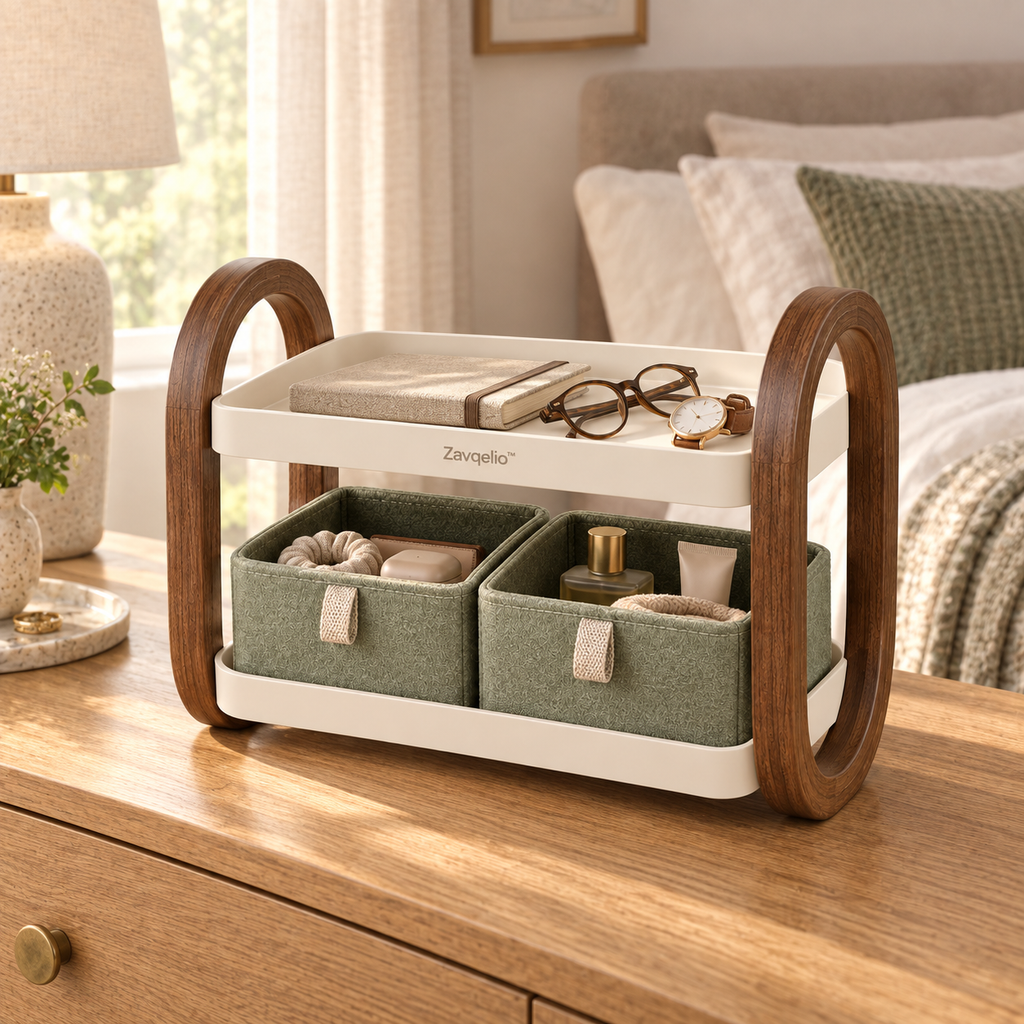 Zavqelio™ NestArc Two-Tier Desktop Organizer with Felt Bins