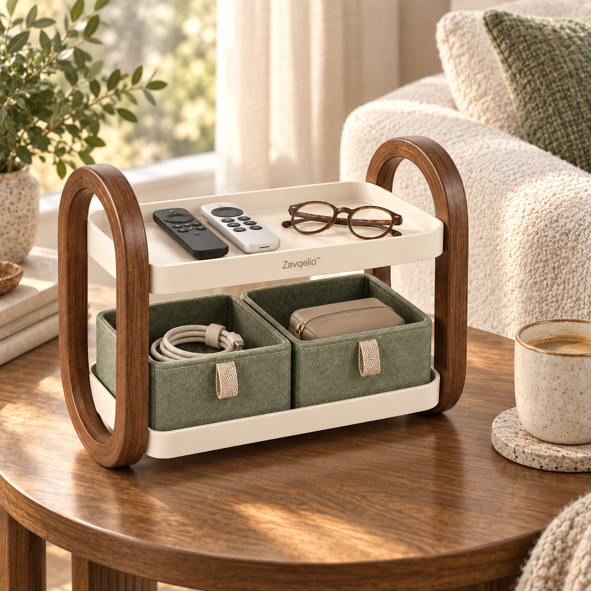 Zavqelio™ NestArc Two-Tier Desktop Organizer with Felt Bins