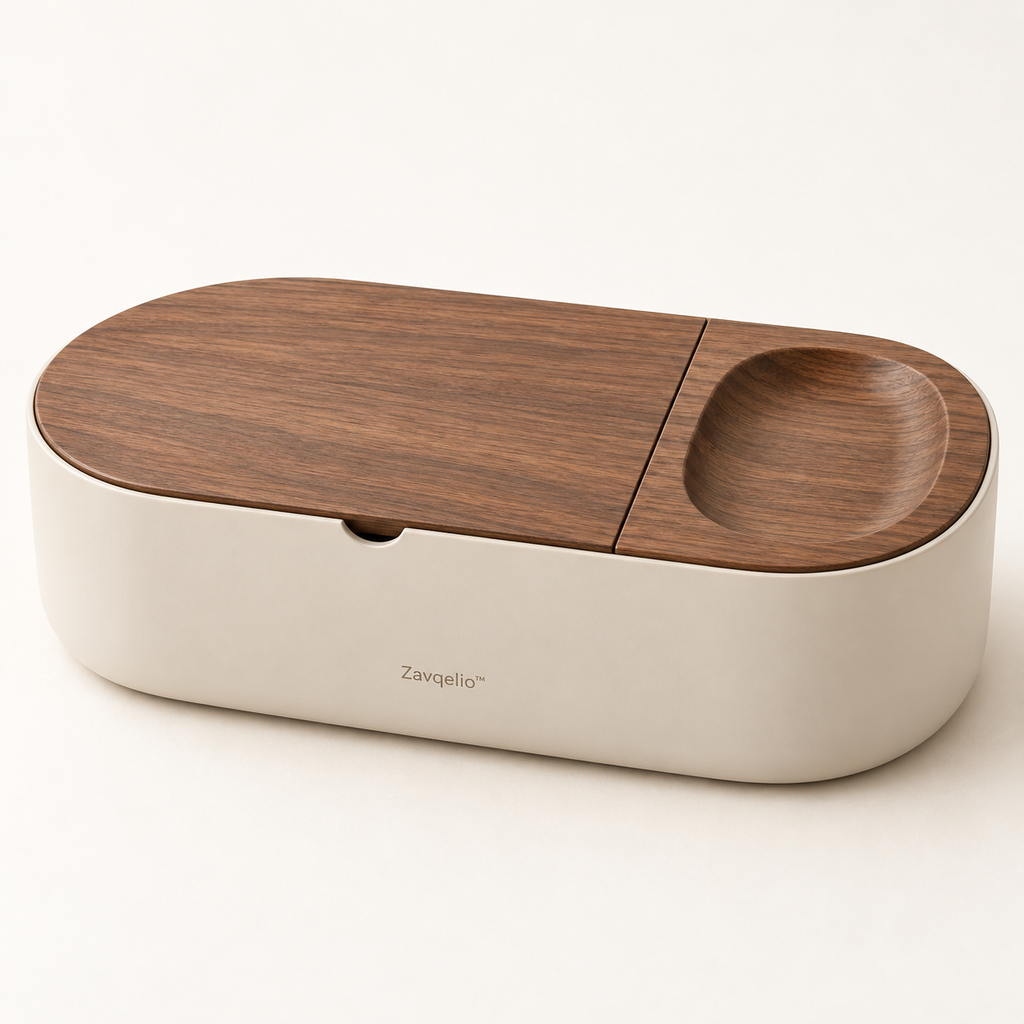 Zavqelio™ PebbleFold Desktop Storage Box with Hinged Lid & Catchall Tray