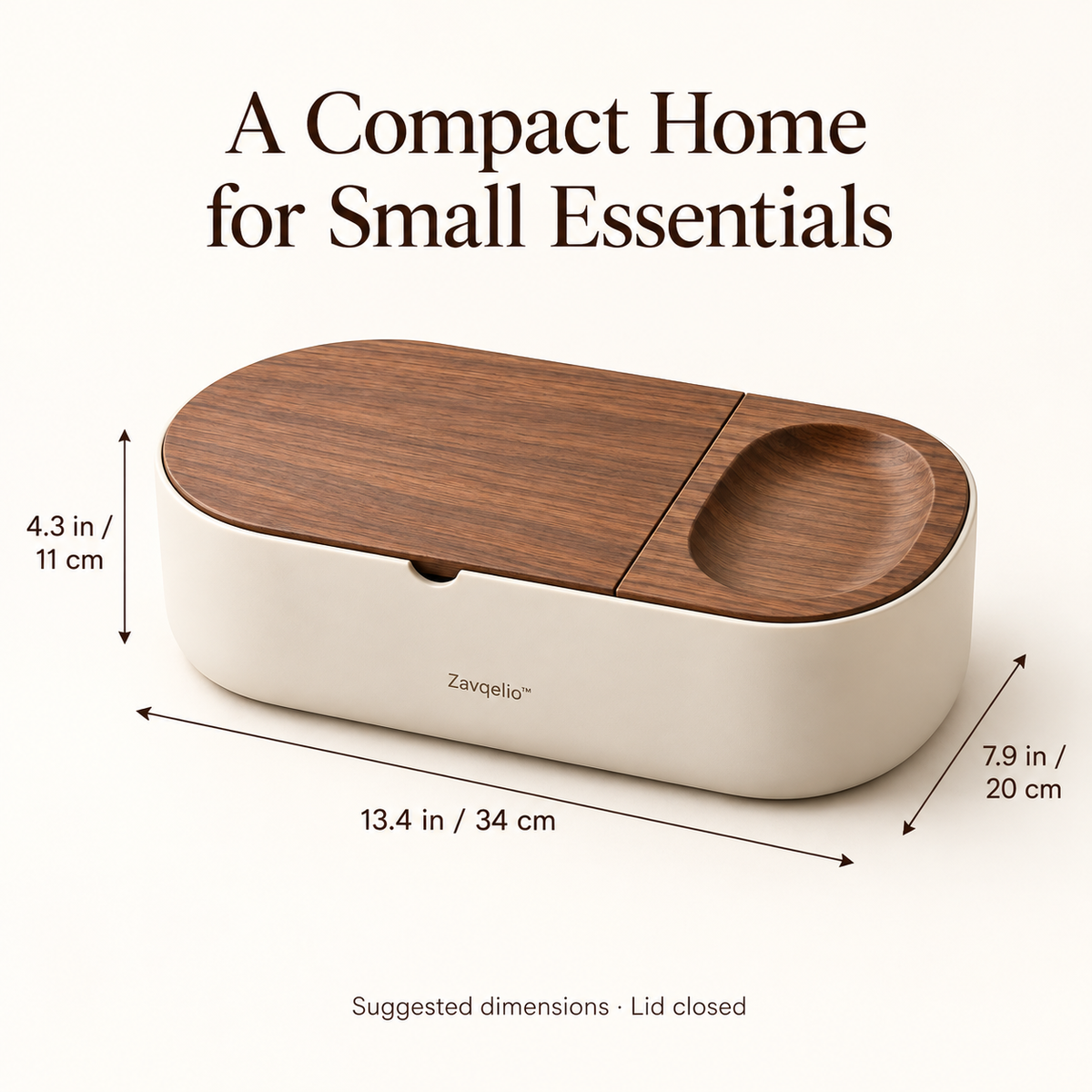 Zavqelio™ PebbleFold Desktop Storage Box with Hinged Lid & Catchall Tray