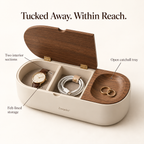 Zavqelio™ PebbleFold Desktop Storage Box with Hinged Lid & Catchall Tray
