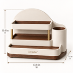 Zavqelio™ ArcNest Tiered Desktop Organizer  Sculptural 3-Tier Walnut & Cream Home Organizer