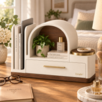 Zavqelio™ Arched Haven Desktop Organizer  Modern Multi-Zone Desktop Storage with Drawer, File Slot & Catchall Tray