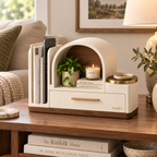 Zavqelio™ Arched Haven Desktop Organizer  Modern Multi-Zone Desktop Storage with Drawer, File Slot & Catchall Tray