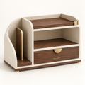 Zavqelio™ ArcNest Desktop Organizer  Modern Walnut & Cream Desktop Storage with Drawer