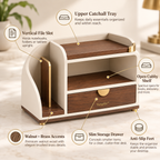 Zavqelio™ ArcNest Desktop Organizer  Modern Walnut & Cream Desktop Storage with Drawer